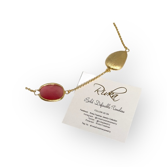 new Rivka Friedman ๐  Pink Cat's Eye Gemstone Necklace ๐  Satin Finish Gold ๐  - Picture 10 of 16